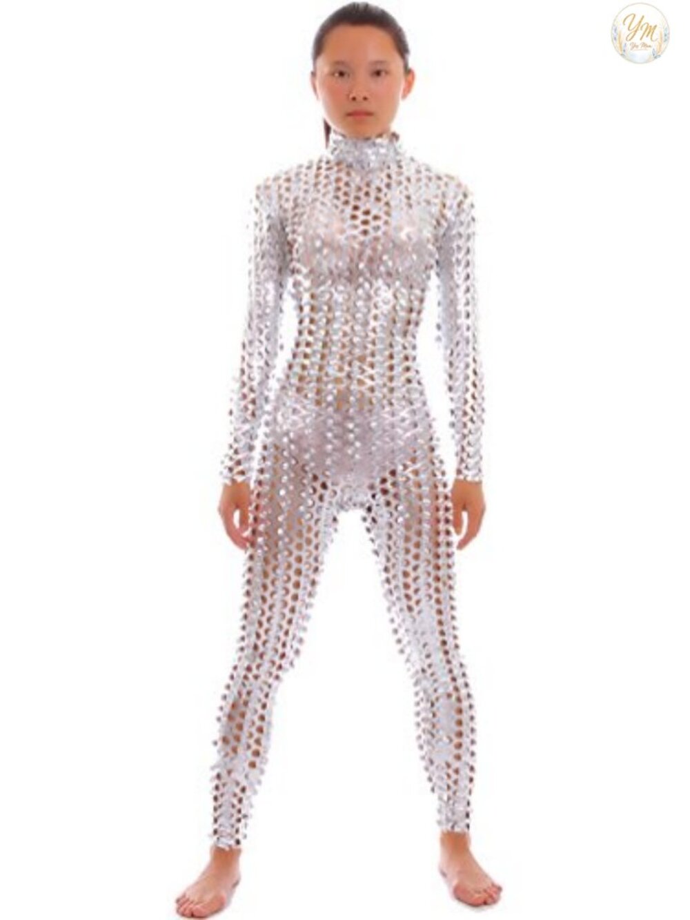Unisex Shiny Spandex Hollow-Carved Bodysuit Dancewear Cosplay Catsuit